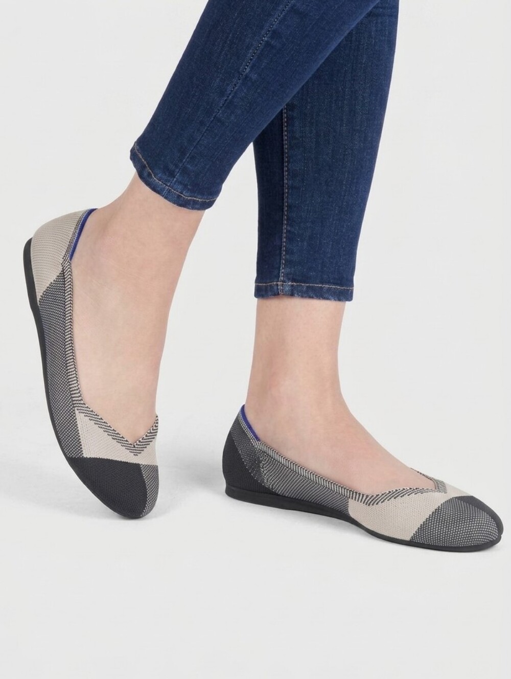 ROTHY'S The Flat Captoe In Dove Gray Plaid Size 7.5